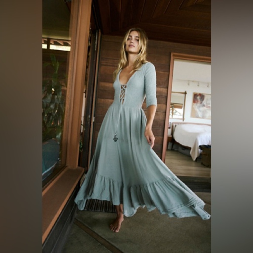 Free People Perfect Solution Maxi Dress - green, sage, Large